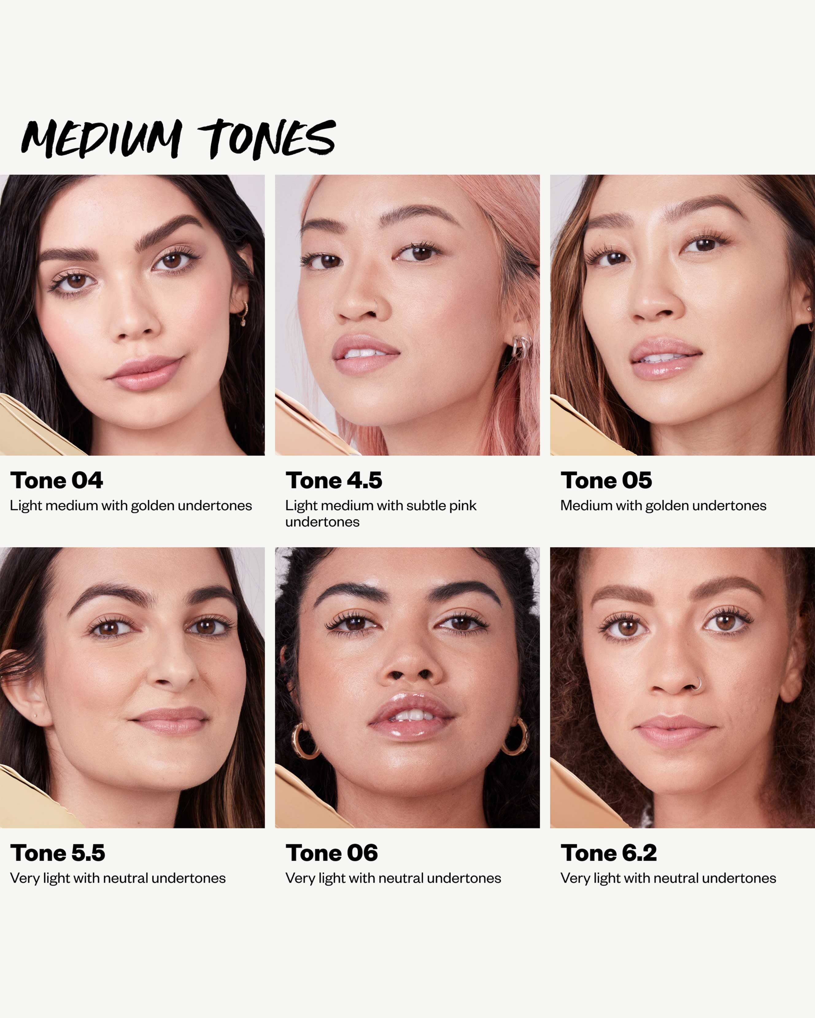 Tone 6.2 N (medium+ with neutral peach undertones)